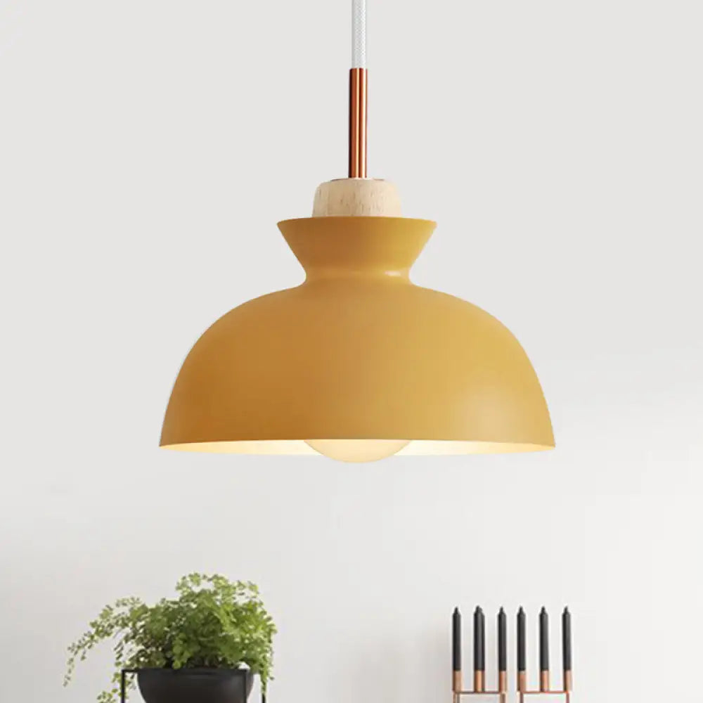 Contemporary Dome/Cone Metal Pendant Light - Grey/Yellow/Green Yellow / Dome