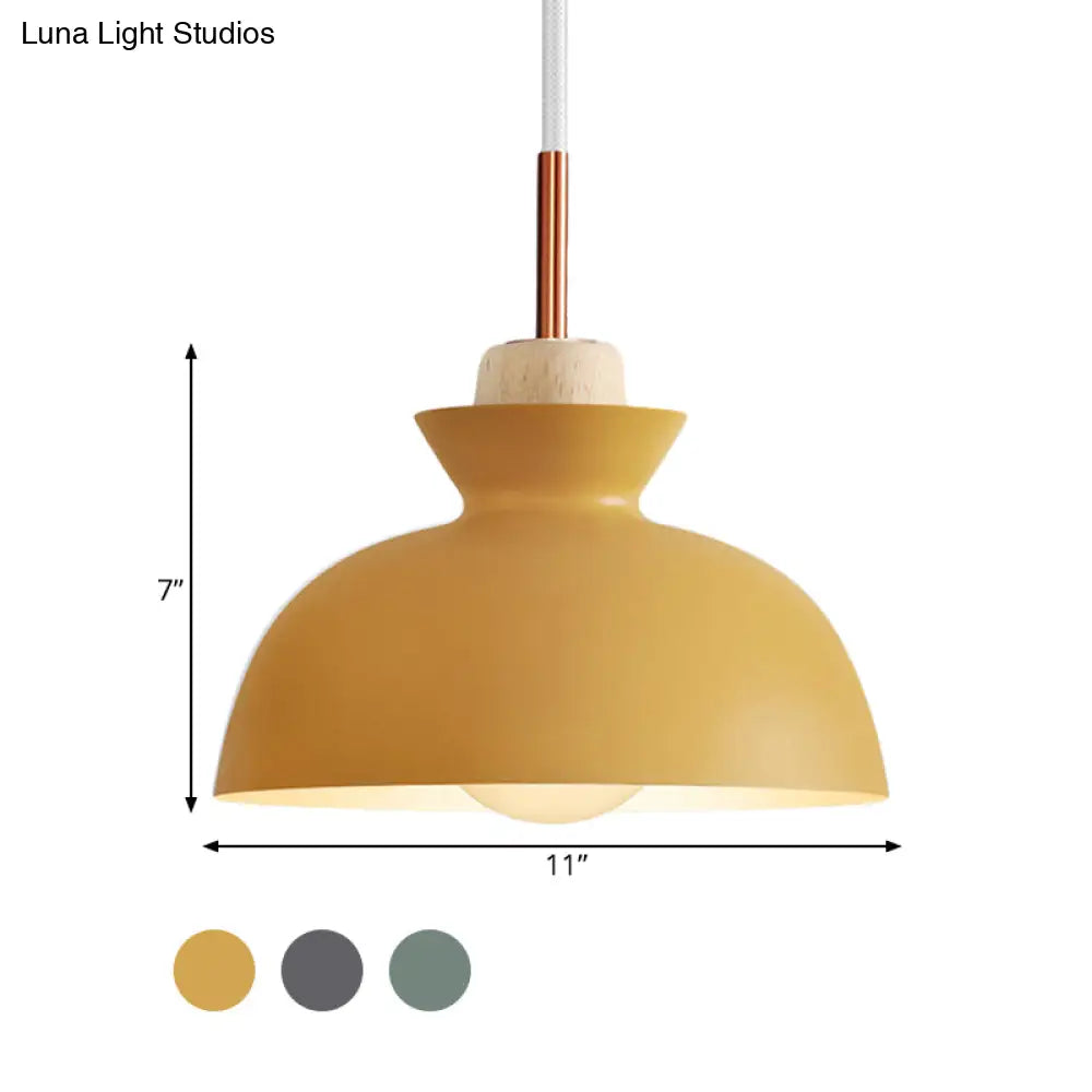 Contemporary Dome/Cone Metal Pendant Light - Grey/Yellow/Green