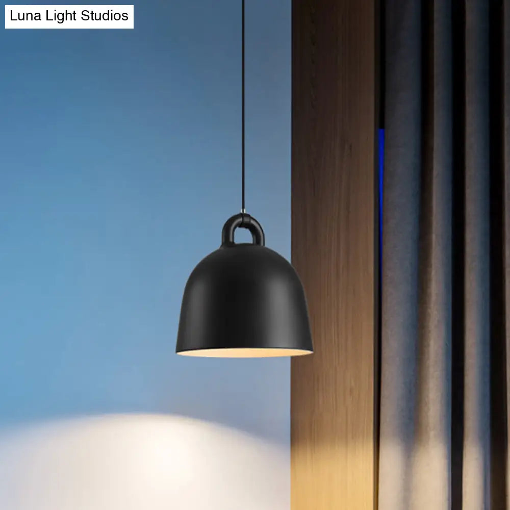 Contemporary Domed Pendant Lamp: Metal 1 Light Black Suspension Lighting For Dining Room