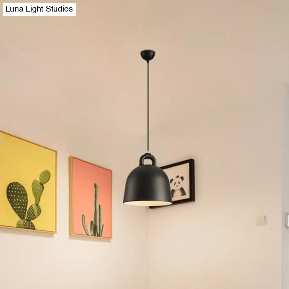 Contemporary Domed Pendant Lamp: Metal 1 Light Black Suspension Lighting For Dining Room