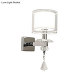 Contemporary Double Glass Cylinder Wall Lamp With Crystal Accent In Chrome: Brilliant 1-Light
