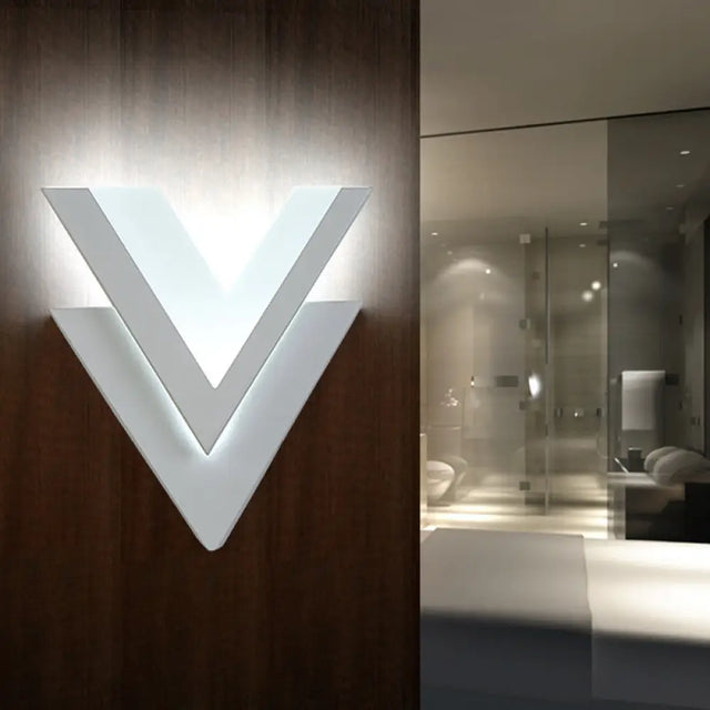 Contemporary Double-V Sconce Led Wall Mount Light Fixture In Warm/White - Metallic Stairway Lighting