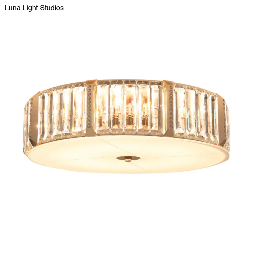 Contemporary Drum Crystal Flush Mount Lamp - 6/8 Bulbs Clear Rectangular - Cut Crystals