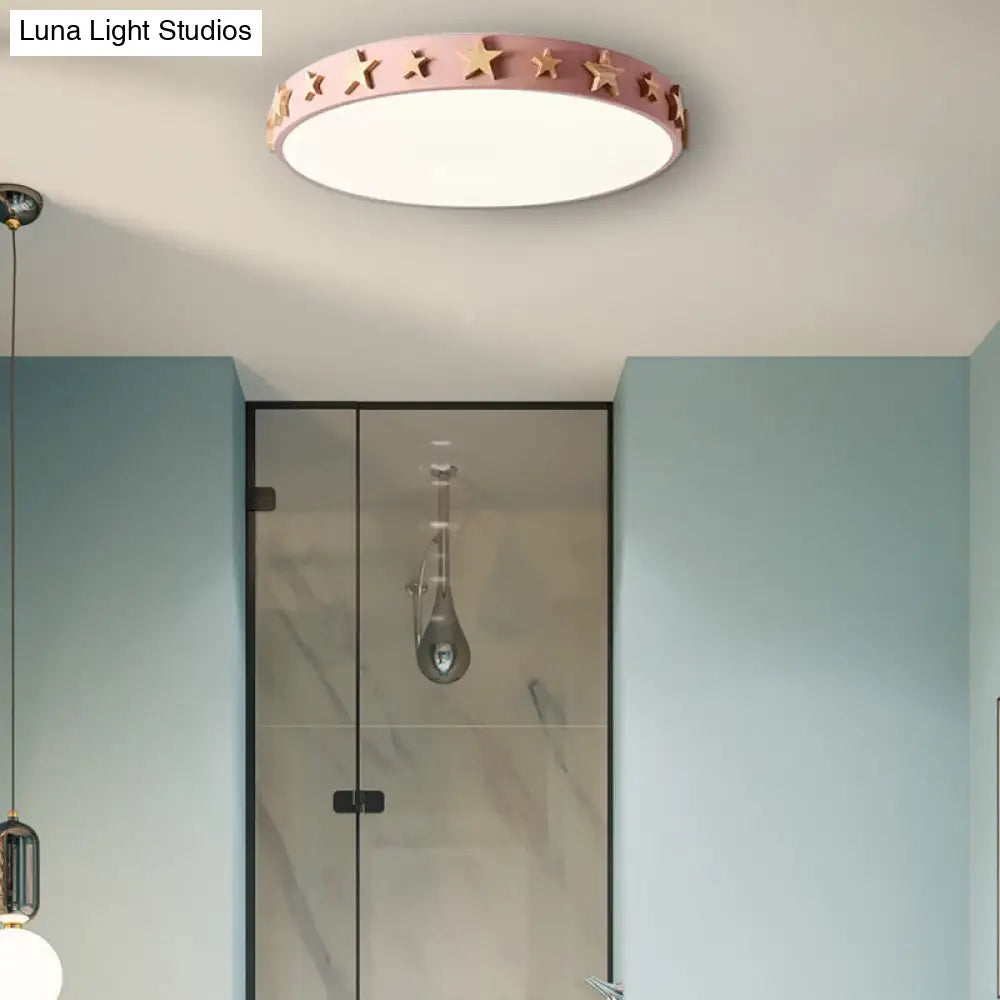 Contemporary Drum Flush Mount Light With Star Decoration - Ideal For Kids’ Bedroom