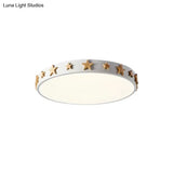 Contemporary Drum Flush Mount Light With Star Decoration - Ideal For Kids’ Bedroom