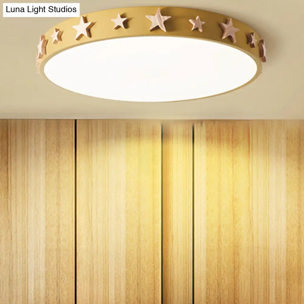 Contemporary Drum Flush Mount Light With Star Decoration - Ideal For Kids’ Bedroom