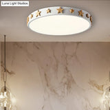 Contemporary Drum Flush Mount Light With Star Decoration - Ideal For Kids’ Bedroom