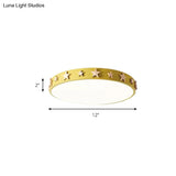 Contemporary Drum Flush Mount Light With Star Decoration - Ideal For Kids’ Bedroom