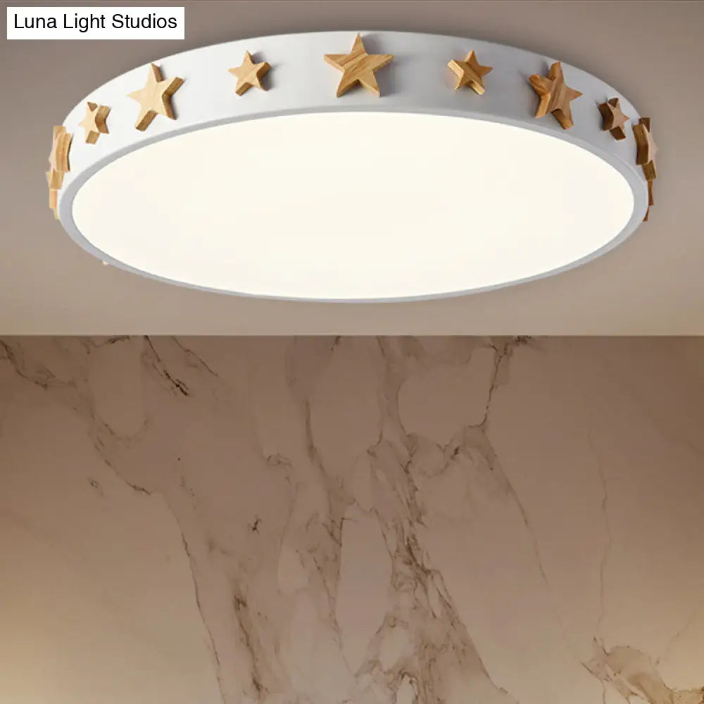 Contemporary Drum Flush Mount Light With Star Decoration - Ideal For Kids’ Bedroom