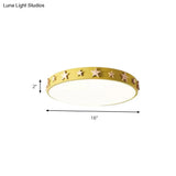 Contemporary Drum Flush Mount Light With Star Decoration - Ideal For Kids’ Bedroom
