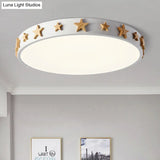Contemporary Drum Flush Mount Light With Star Decoration - Ideal For Kids’ Bedroom