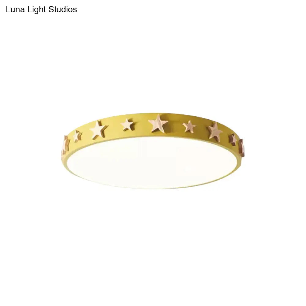 Contemporary Drum Flush Mount Light With Star Decoration - Ideal For Kids’ Bedroom