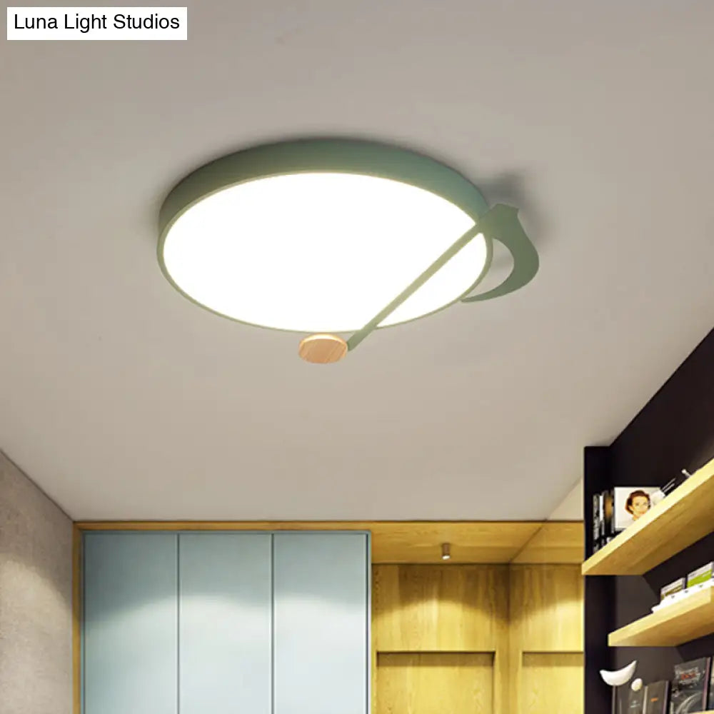 Contemporary Drum Led Ceiling Lamp - White/Gray/Green With Music Notes Ideal For Bedroom Lighting