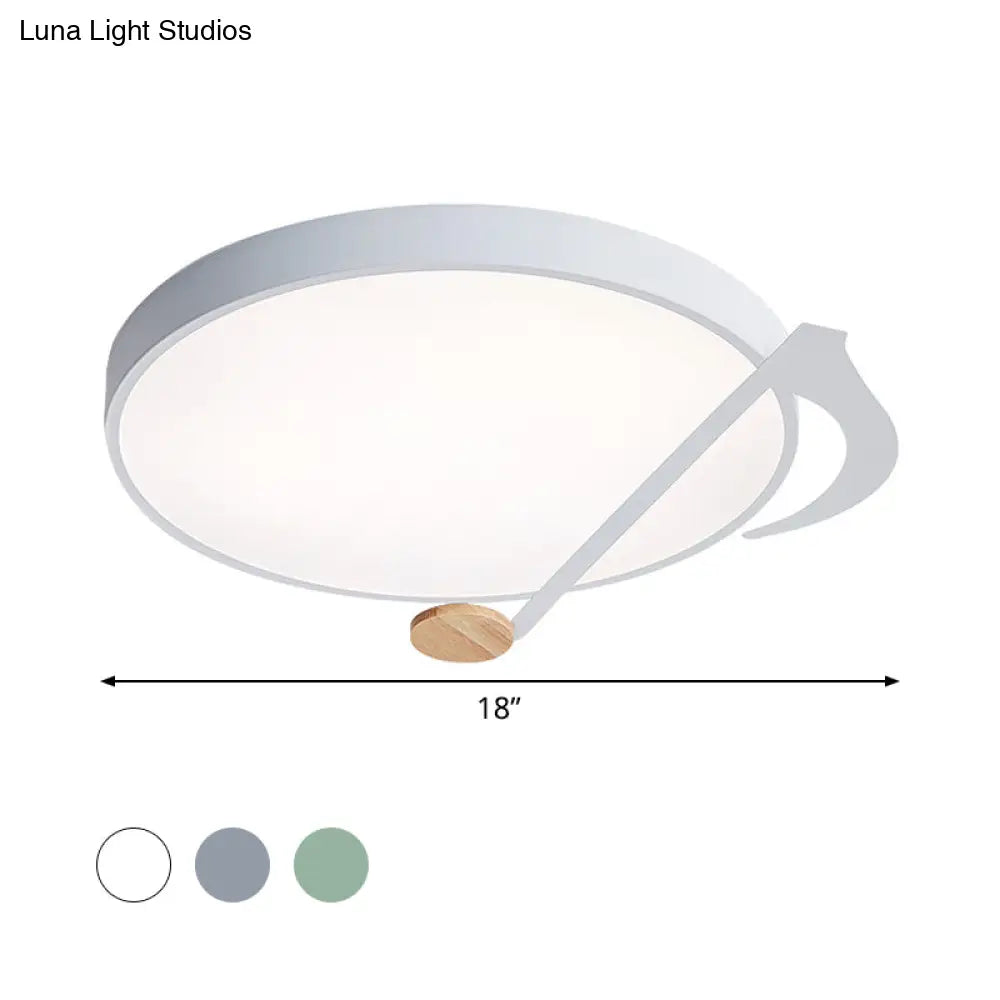 Contemporary Drum Led Ceiling Lamp - White/Gray/Green With Music Notes Ideal For Bedroom Lighting