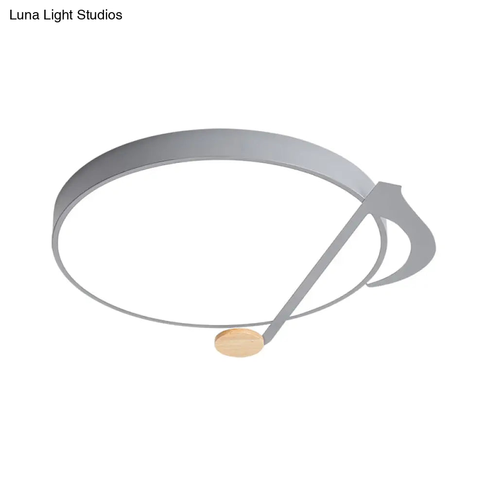 Contemporary Drum Led Ceiling Lamp - White/Gray/Green With Music Notes Ideal For Bedroom Lighting