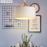 Contemporary Drum Pendant Light - White/Black Fabric 1-Light Ceiling Fixture