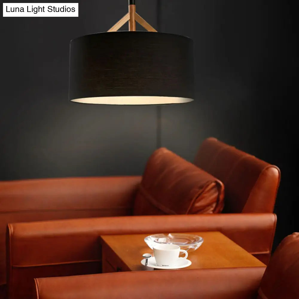Contemporary Drum Pendant Light - White/Black Fabric 1-Light Ceiling Fixture