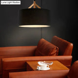 Contemporary Drum Pendant Light - White/Black Fabric 1-Light Ceiling Fixture