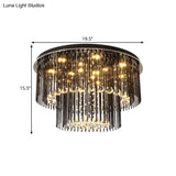 Contemporary Dual - Tiered Led Ceiling Flush Mount Light Fixture In Sleek Black - Crystal Orbs