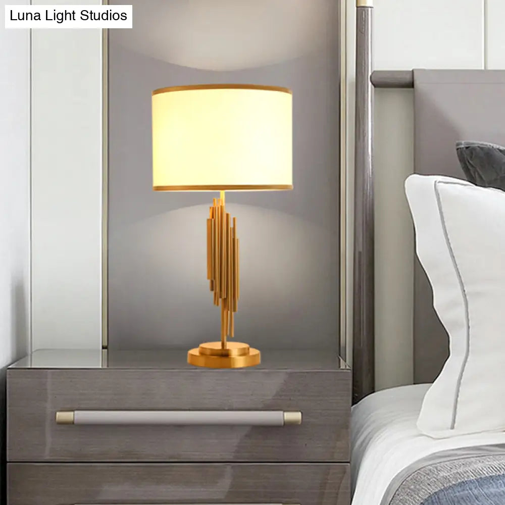 Contemporary Fabric Barrel Desk Lamp - 12/14 Wide 1-Bulb Gold Task Lighting For Bedside Or Small