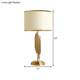 Contemporary Fabric Barrel Desk Lamp - 12/14 Wide 1-Bulb Gold Task Lighting For Bedside Or Small