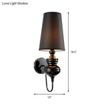 Contemporary Fabric Barrel Wall Mount Light - Bedroom Sconce (Black/Silver/White)