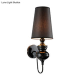 Contemporary Fabric Barrel Wall Mount Light - Bedroom Sconce (Black/Silver/White)