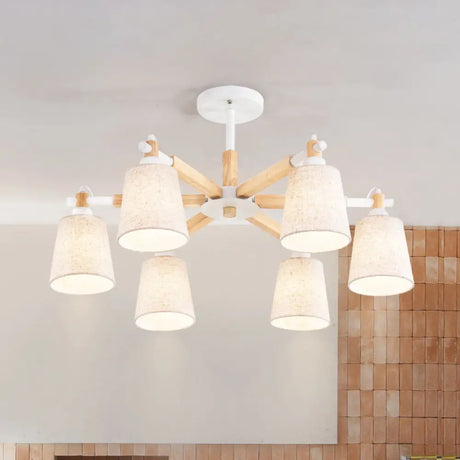 Contemporary Fabric Ceiling Pendant Light - 6 Heads Black/White Chandelier Fixture White