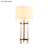 Contemporary Fabric Nightstand Lamp: Cylindrical Design White 1-Bulb Reading Light