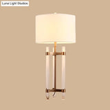 Contemporary Fabric Nightstand Lamp: Cylindrical Design White 1-Bulb Reading Light