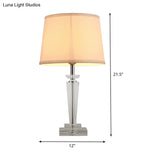 Contemporary Fabric Table Lamp With Hand-Cut Crystal And White Tapered Shade