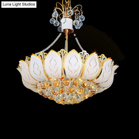 Contemporary Faceted Crystal Ball Lotus Chandelier Light – Gold 3 Multi Lights 16’/19.5’/23.5’ Wide