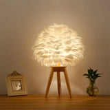 Contemporary Feather Flower Table Lamp - Single-Bulb Night Light For Bedroom Wood