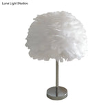 Contemporary Feather Night Table Lamp - Globe Bedside Light In White/Grey/Pink