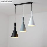 Contemporary Flared Metallic Pendant Light - 3-Head Black Hanging Lamp With Round/Rectangle Canopy