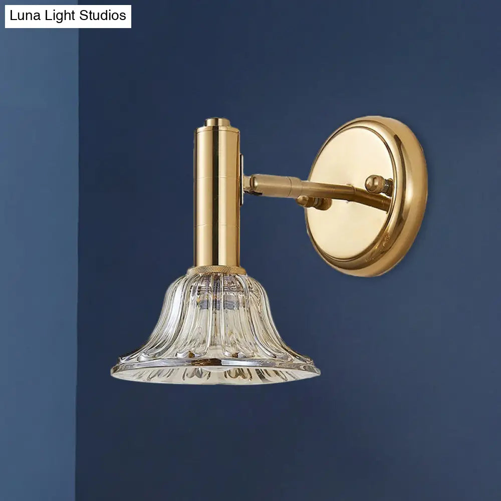 Contemporary Flared Wall Mount Gold Lamp With Clear Crystal Glass - Bedside Light