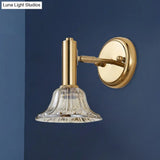 Contemporary Flared Wall Mount Gold Lamp With Clear Crystal Glass - Bedside Light