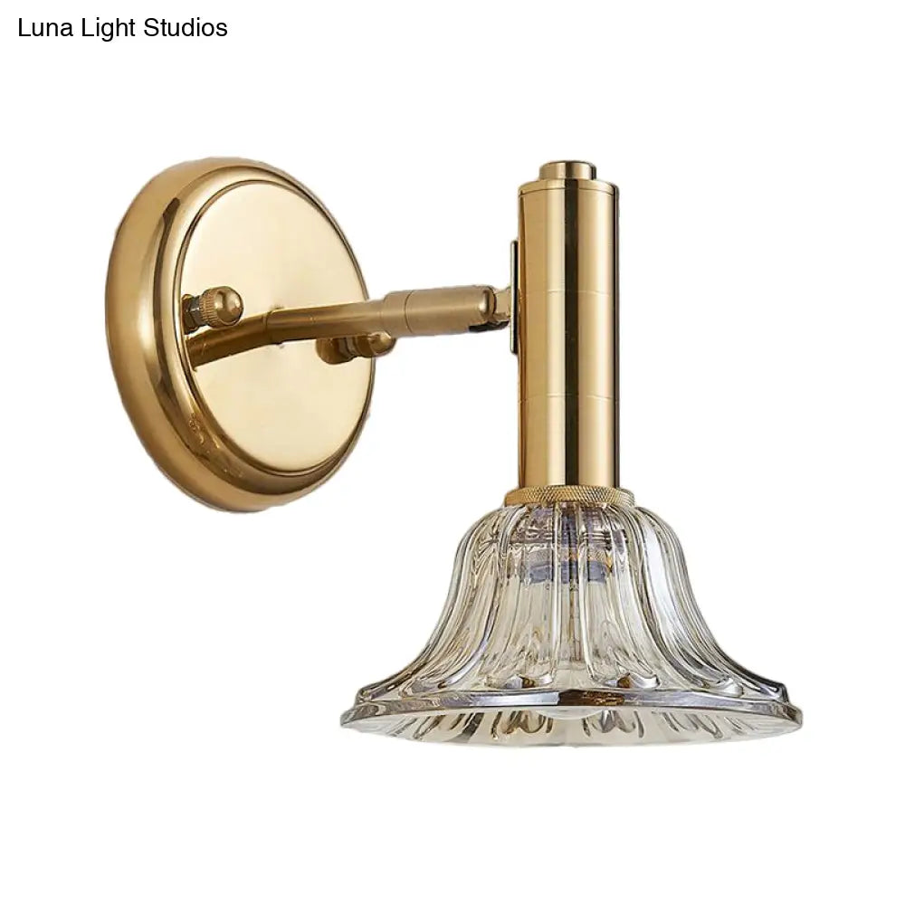 Contemporary Flared Wall Mount Gold Lamp With Clear Crystal Glass - Bedside Light