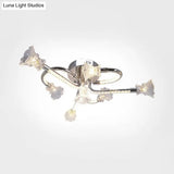 Contemporary Floral Crystal Ceiling Light In Warm/White Led With Stainless-Steel Mount