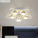 Contemporary Floral Crystal Flush Light With 5 Led Bulbs - White Ceiling Lighting Clear Glass Panel