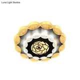 Contemporary Floral Flush Mount Led Lamp With Acrylic White - Black Finish And Rose Pattern