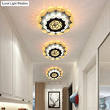 Contemporary Floral Flush Mount Led Lamp With Acrylic White - Black Finish And Rose Pattern