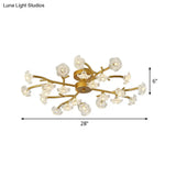 Contemporary Floral Semi Flushmount Ceiling Lamp In Brass - 24 - Light Metallic Flush For Bedroom