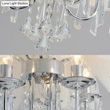 Contemporary Flower Chandelier - Textured Glass Shade 5-Light Chrome Ceiling Lamp With Crystal Drop