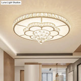Contemporary Flower Led Ceiling Lamp With Faceted Crystal Flush Mount In White - 19.5’/23.5’ Wide