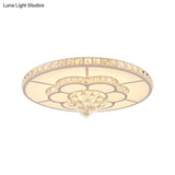 Contemporary Flower Led Ceiling Lamp With Faceted Crystal Flush Mount In White - 19.5’/23.5’ Wide