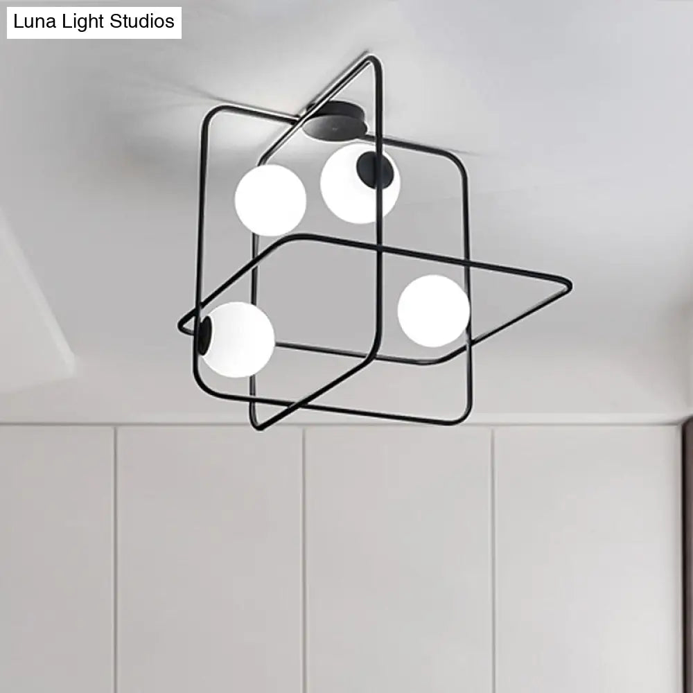 Contemporary Flush Mount Lamp With 4 Heads Matte White Glass Black/White/Gold Finish