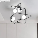 Contemporary Flush Mount Lamp With 4 Heads Matte White Glass Black/White/Gold Finish