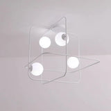 Contemporary Flush Mount Lamp With 4 Heads Matte White Glass Black/White/Gold Finish