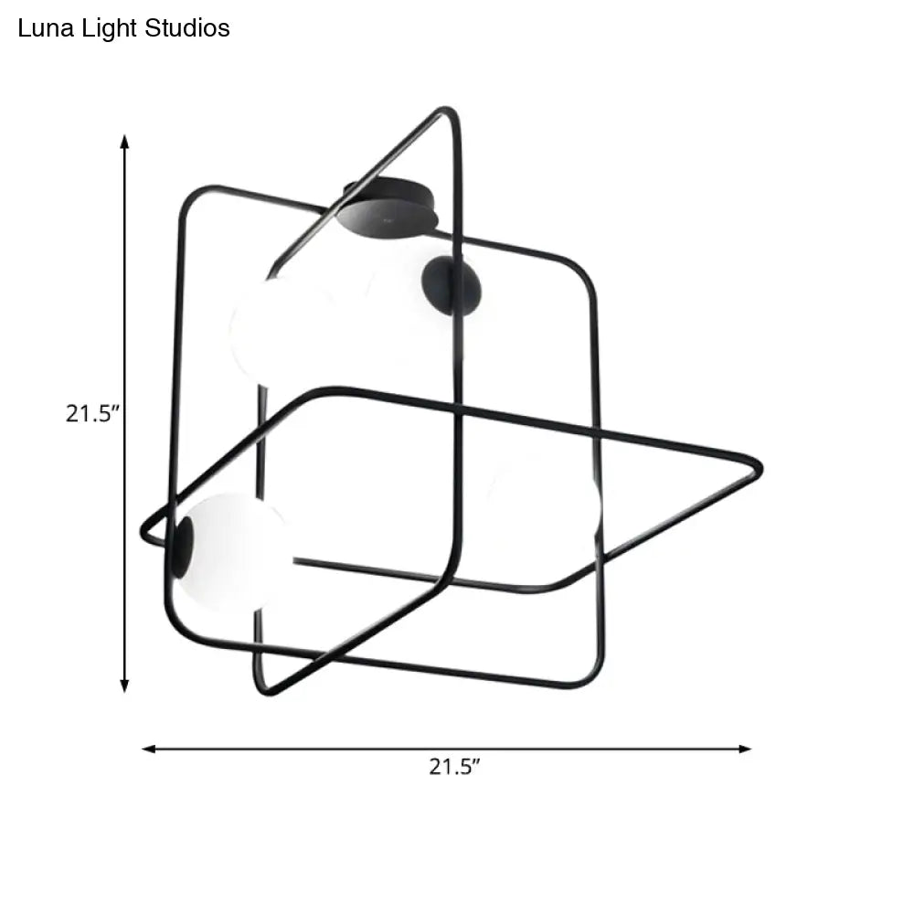 Contemporary Flush Mount Lamp With 4 Heads Matte White Glass Black/White/Gold Finish